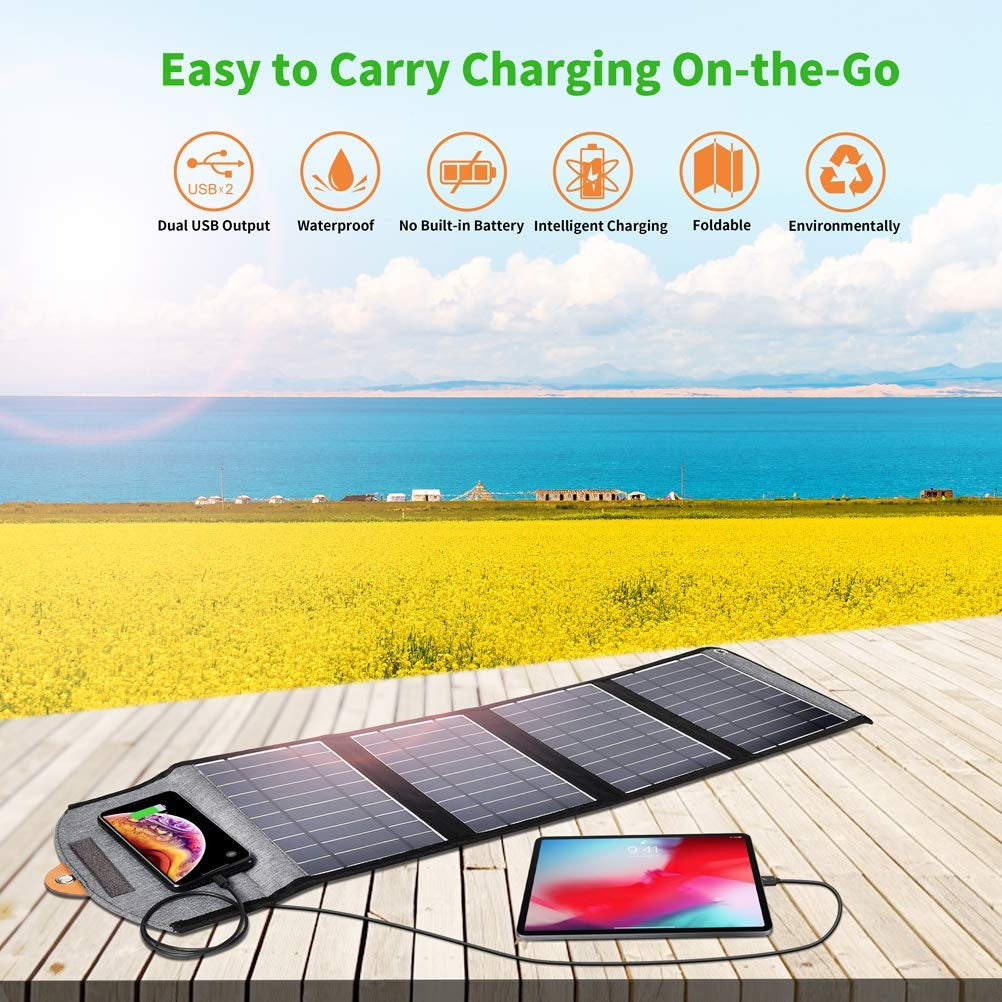 CHOETECH SC005 22W Compact Waterproof Solar Panel Charger with Dual USB Ports