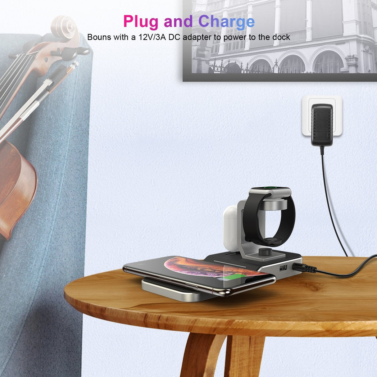 CHOETECH T316 Multi-Device Wireless Charging Dock for iPhone, Apple Watch, iPod, and Qi-Compatible P