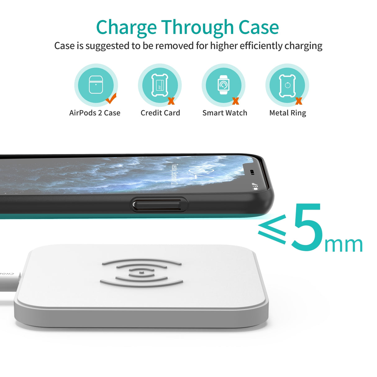 CHOETECH T511-S 10W/7.5W Fast Wireless Charger Pad (White)