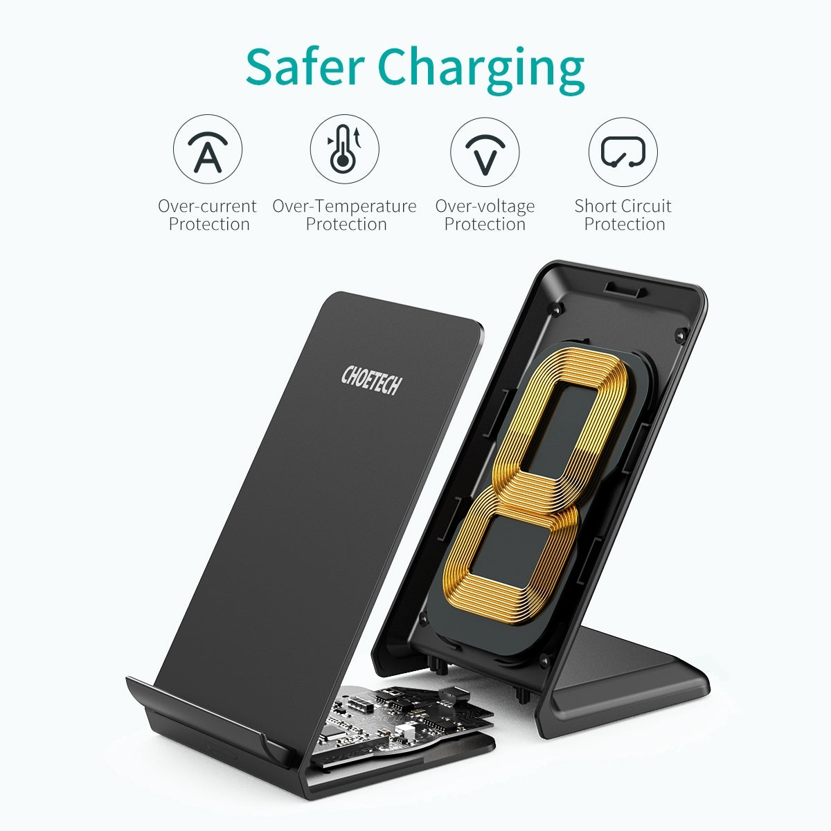 CHOETECH T524S 15W Fast Wireless Charging Stand with AC Adapter and Versatile Viewing Options
