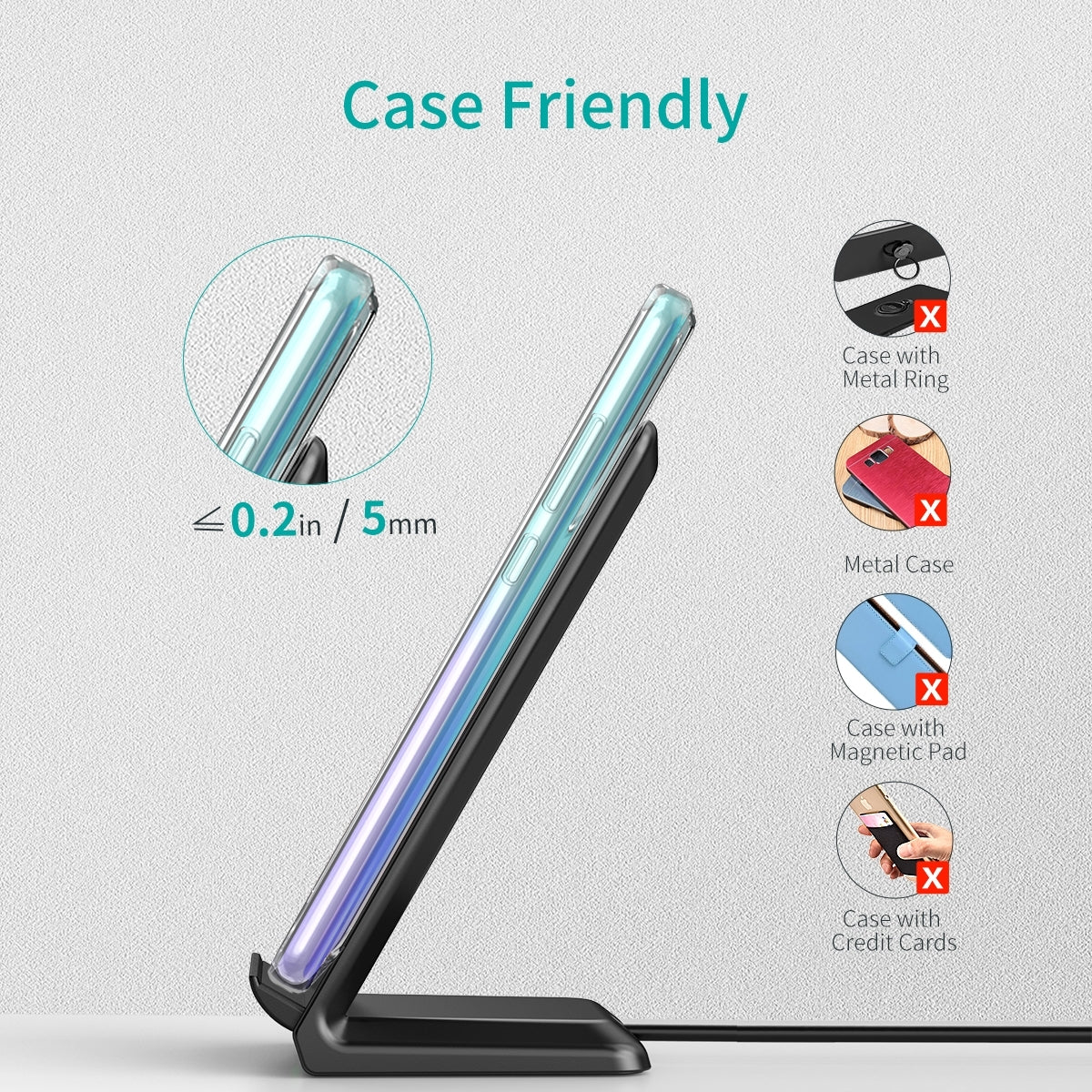 CHOETECH T524S 15W Fast Wireless Charging Stand with AC Adapter and Versatile Viewing Options