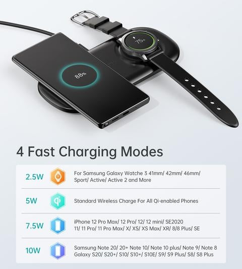 Choetech T570-S Dual Wireless Charging Station with 10W Fast Charge and Samsung Galaxy Watch Support
