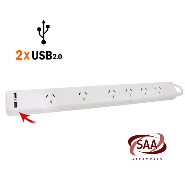 6 Way Powerboard with 2 USB Ports