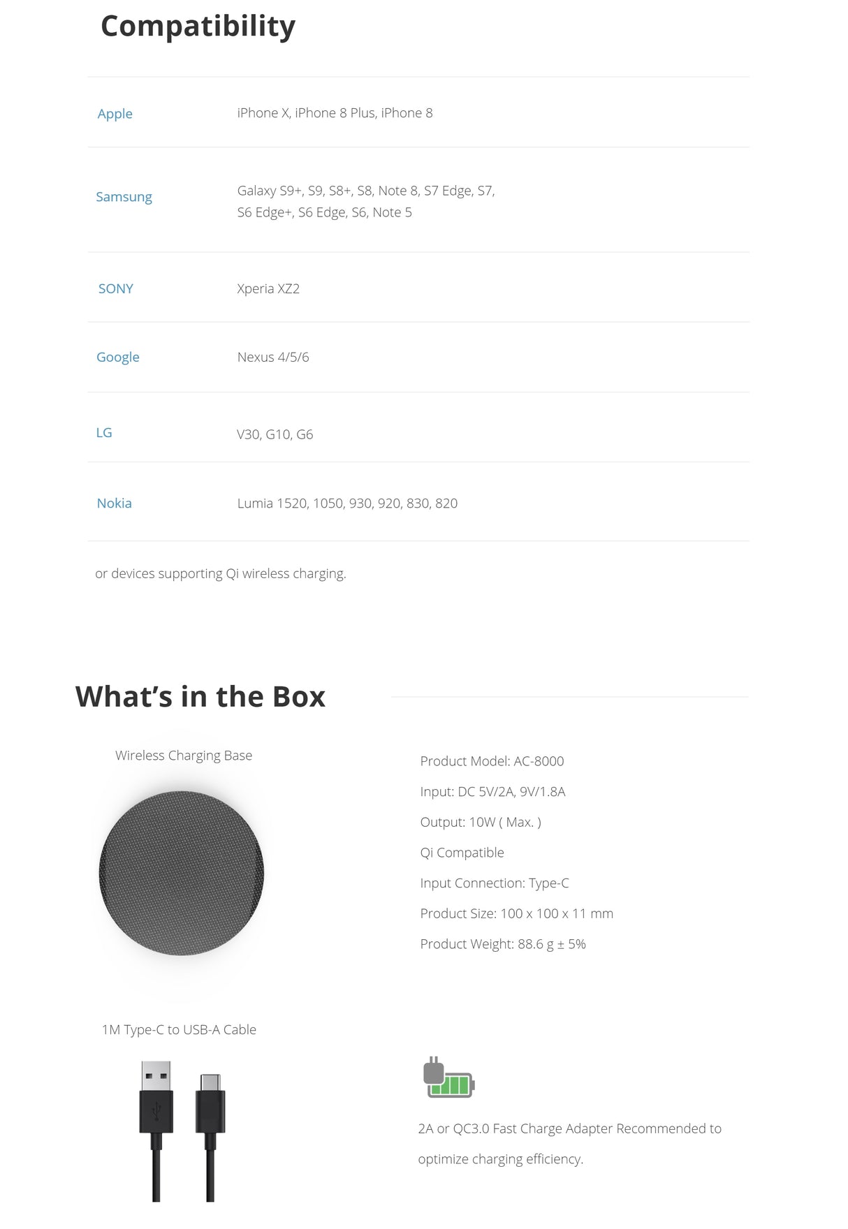 Photofast AirCharge Compact 10W Qi Fast Wireless Charger