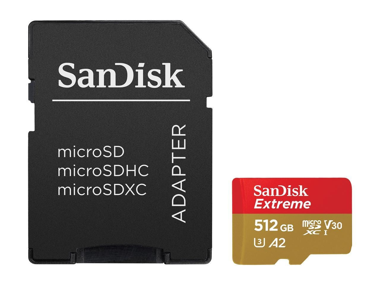 SANDISK SDSQXA1-512G-GN6MA MICRO EXTREME A2 V30 UHS-I/U3 160R/90W SDXC CARD WITH ADAPTER