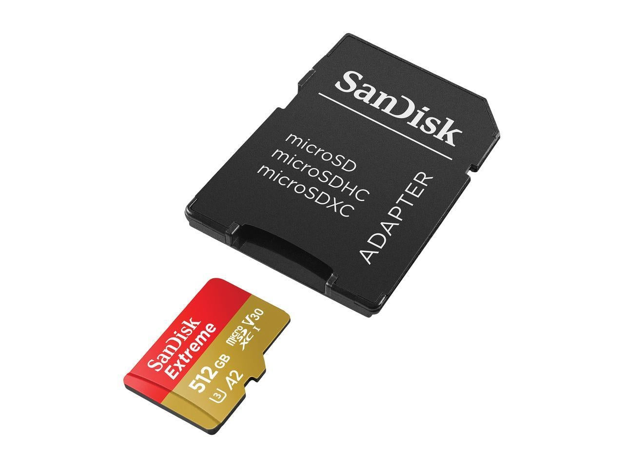 SANDISK SDSQXA1-512G-GN6MA MICRO EXTREME A2 V30 UHS-I/U3 160R/90W SDXC CARD WITH ADAPTER