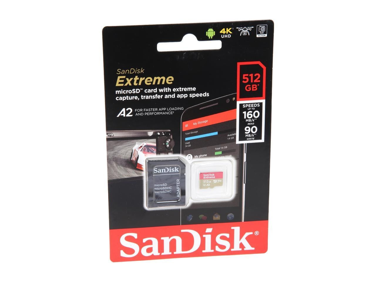 SANDISK SDSQXA1-512G-GN6MA MICRO EXTREME A2 V30 UHS-I/U3 160R/90W SDXC CARD WITH ADAPTER