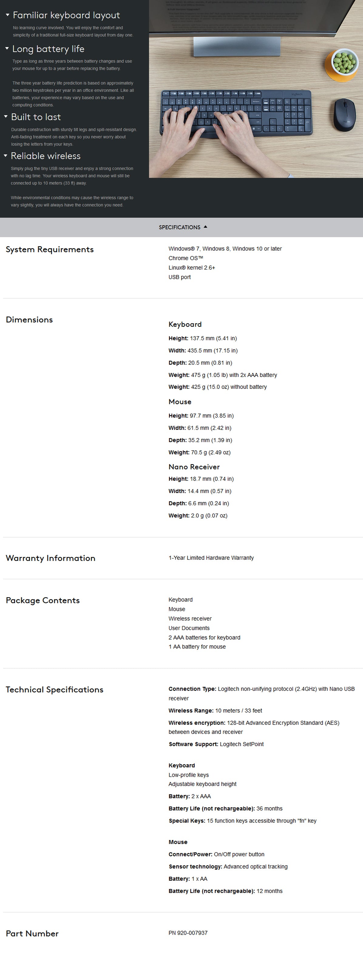 Logitech MK235 2.4GHz Wireless Keyboard and Mouse Combo