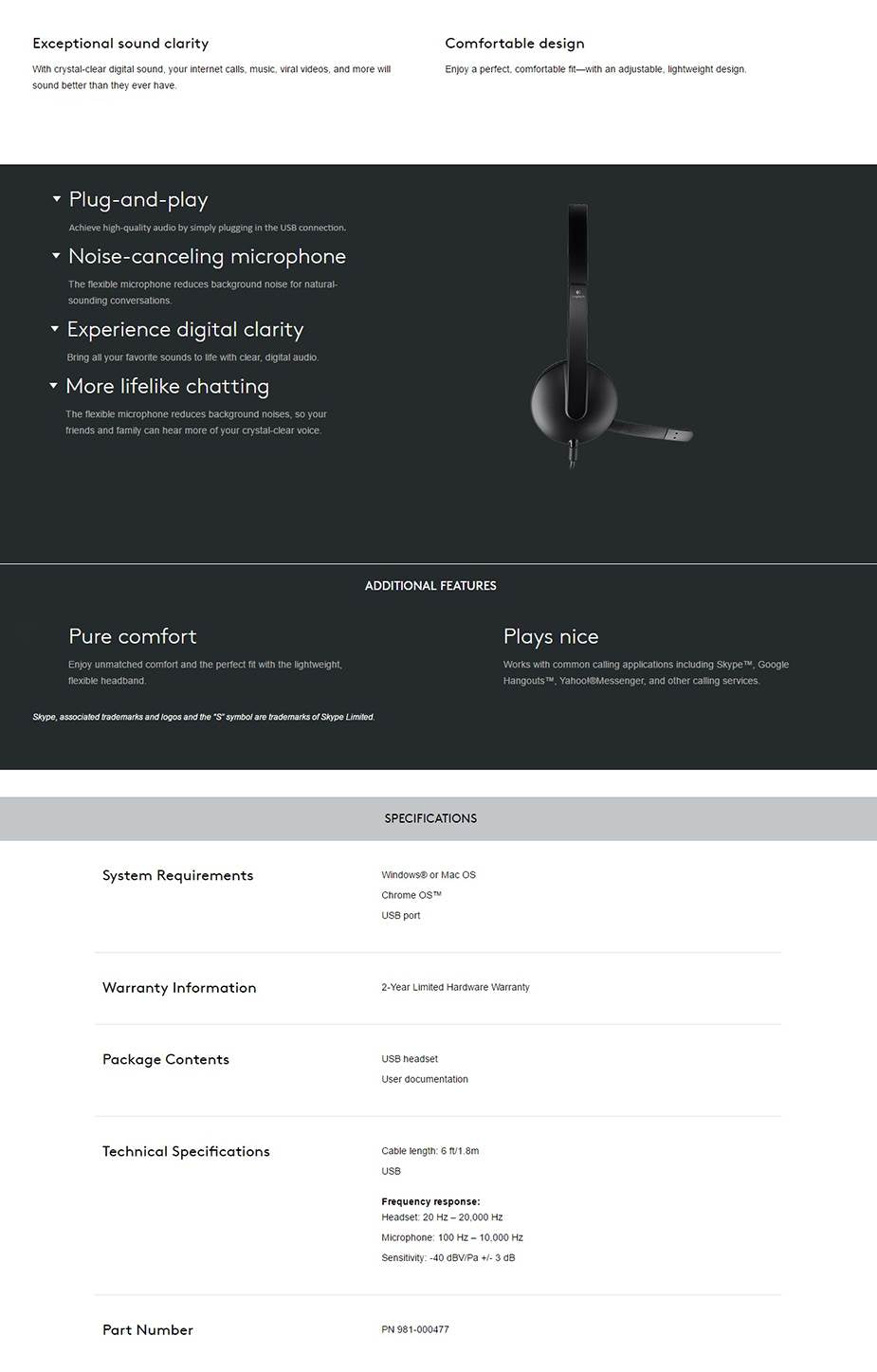 Logitech H340 Stereo USB Headset with Rotating Microphone
