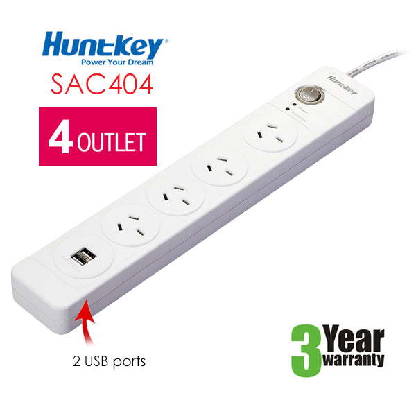 Huntkey Power Board (SAC404) with 4 sockets and 2 USB ports