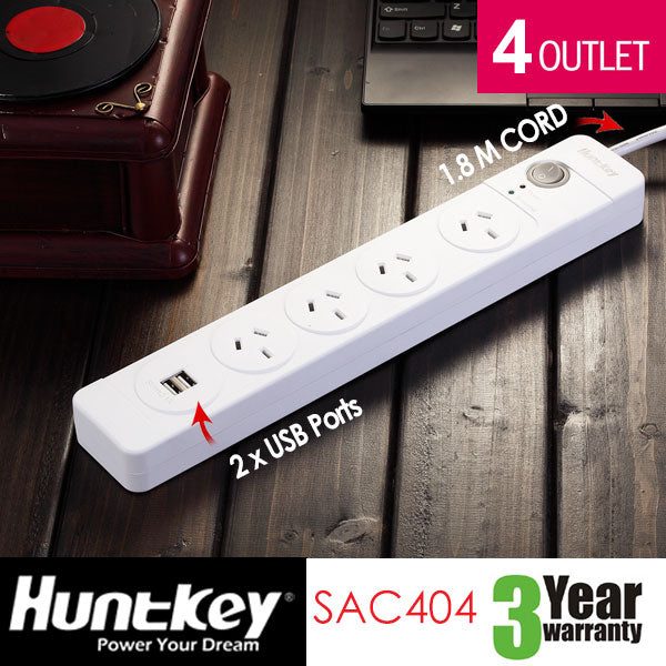Huntkey Power Board (SAC404) with 4 sockets and 2 USB ports