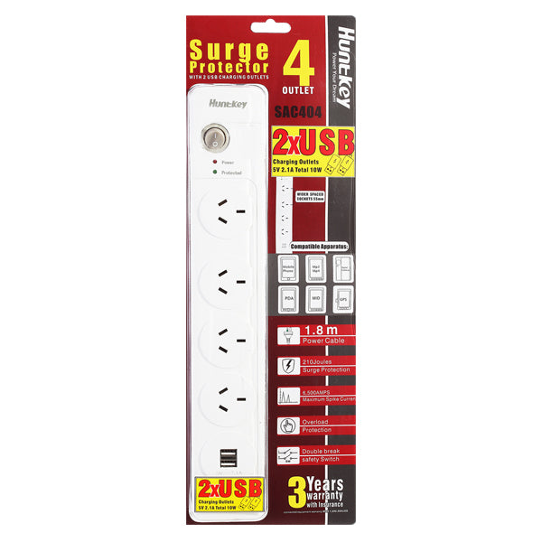 Huntkey Power Board (SAC404) with 4 sockets and 2 USB ports