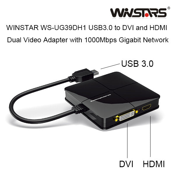 Winstars USB 3.0 Dual Output Video and Gigabit Ethernet Adapter (WS-UG39DH1)