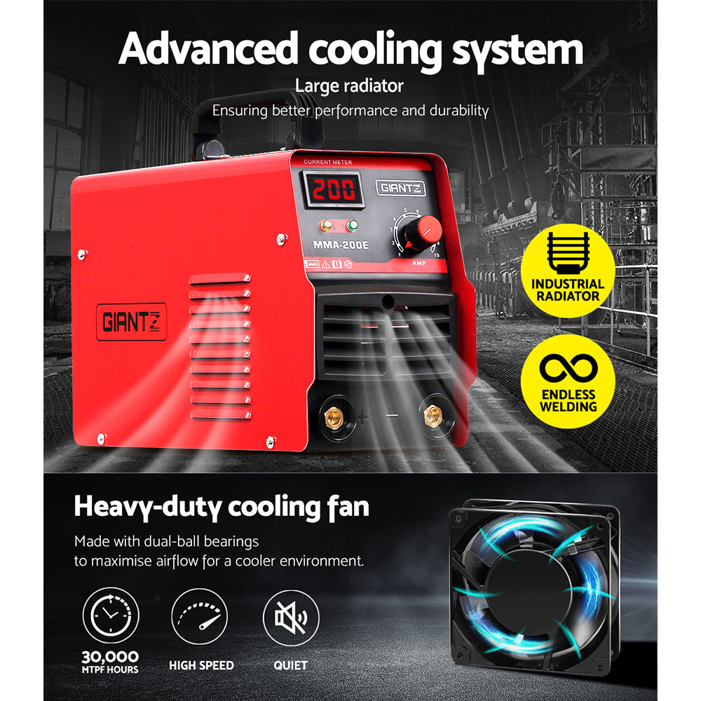 Giantz 200A Portable IGBT Inverter MMA Welder with Digital Display and Safety Features