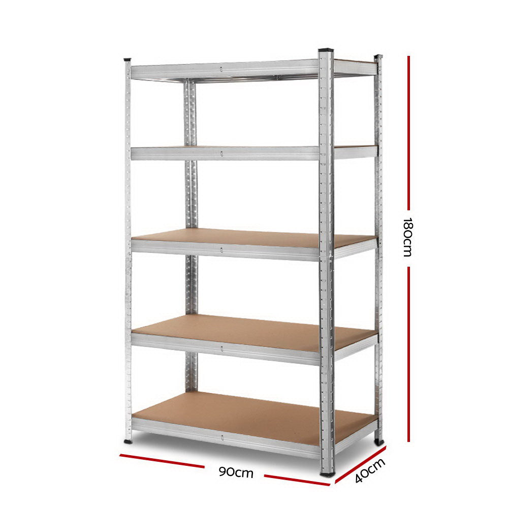 Heavy-Duty 5-Tier Steel Storage Rack - 1.8M Adjustable Garage Shelving Unit - Silver