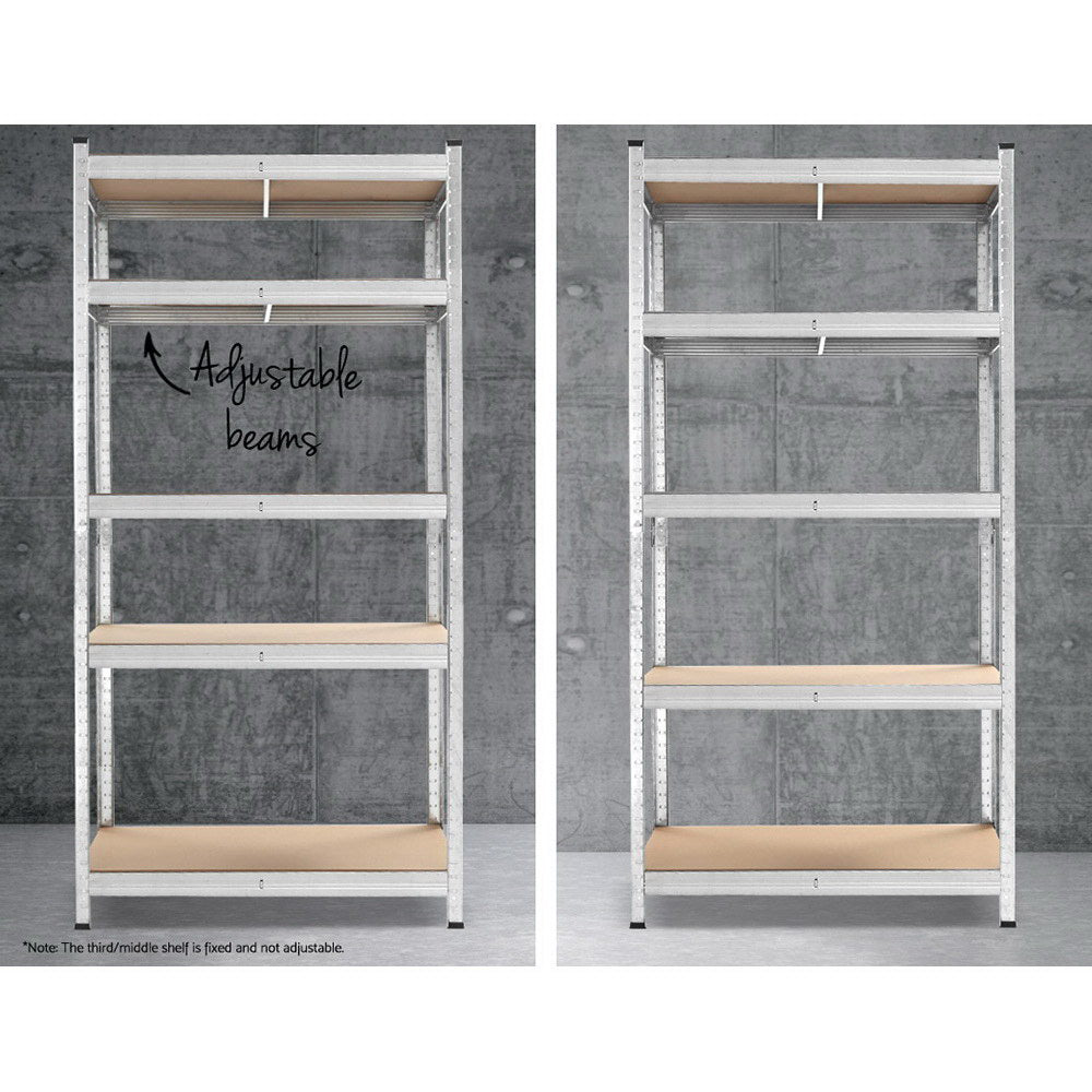 Heavy-Duty 5-Tier Steel Storage Rack - 1.8M Adjustable Garage Shelving Unit - Silver