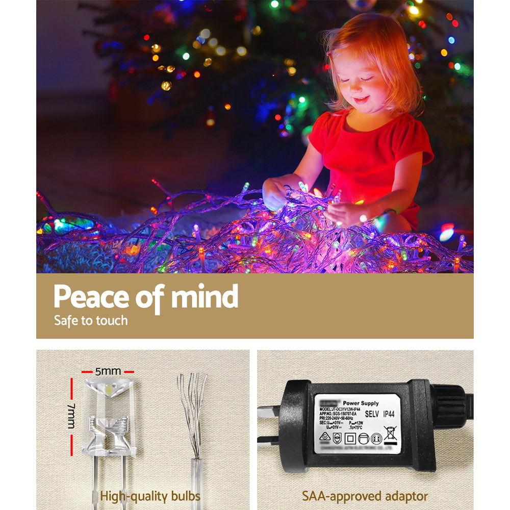 12.5M Christmas Lights Solar Icicle String Light Multi Colour Jingle Jollys