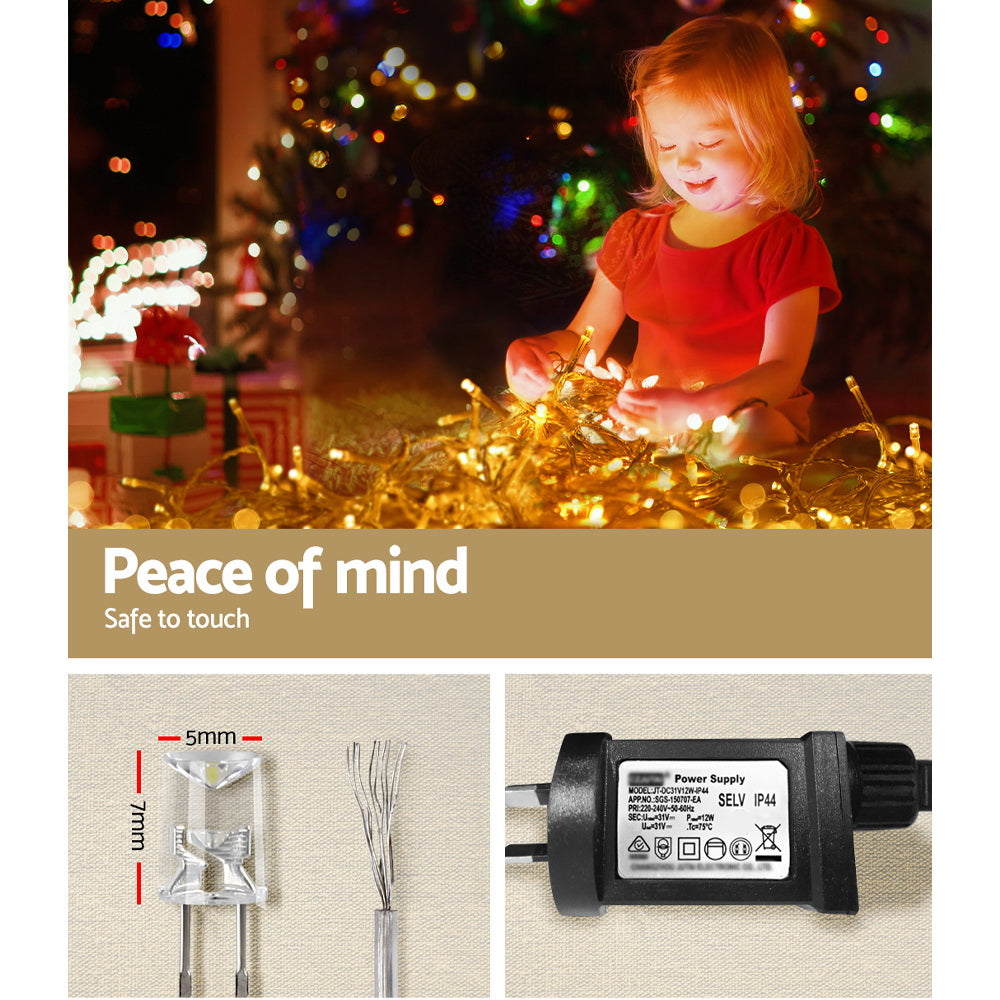 12.5M Christmas Lights Solar Icicle String Light Warm White Jingle Jollys