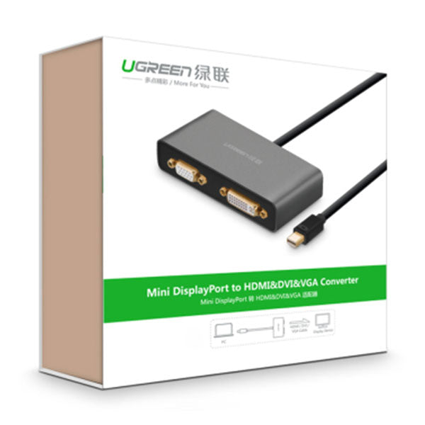 UGREEN 3-in-1 Mini DisplayPort to HDMI, VGA, and DVI Adapter - Black (10440)