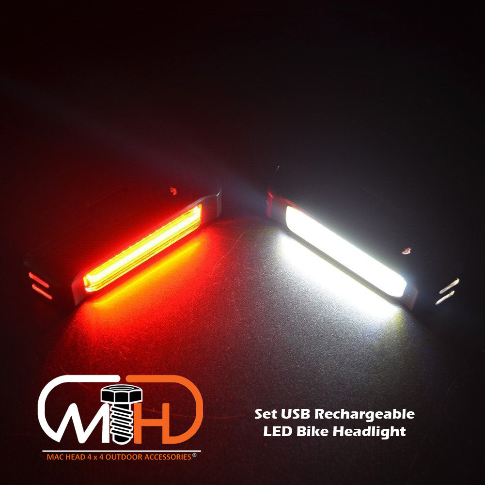 USB Rechargeable LED Bicycle Light Set with Front Headlight and Rear Taillight - Wide Beam Safety Kit
