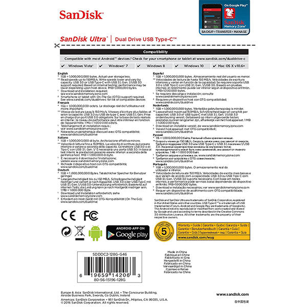 SanDisk Ultra 128GB Dual Drive USB Type-C 3.1 - High-Speed File Transfer
