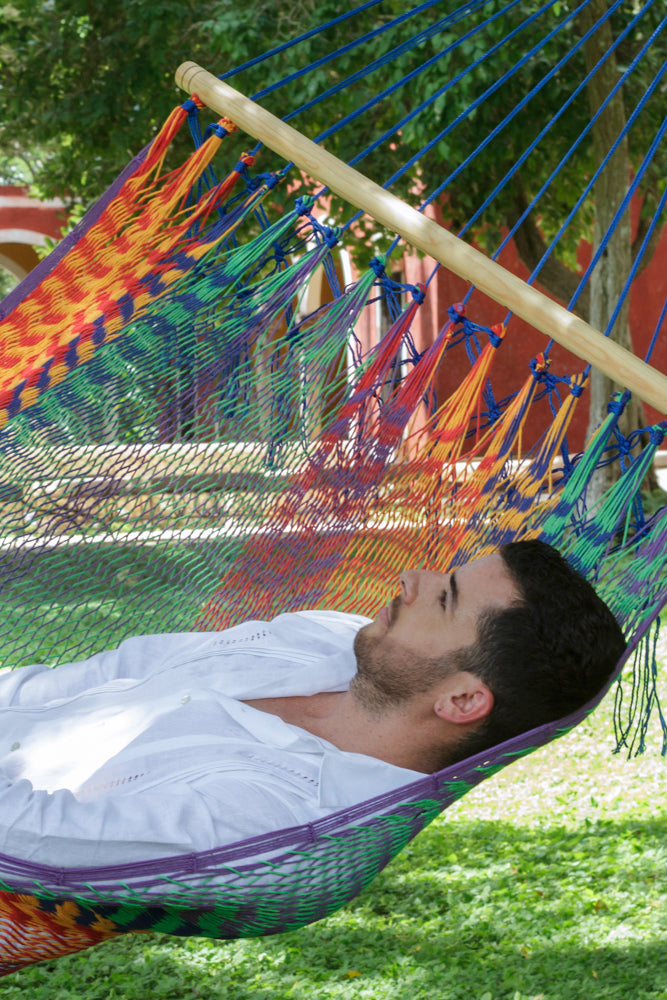 Mayan Legacy Mexicana Queen Size Outdoor Cotton Hammock - No Fringe Design for Patio Relaxation