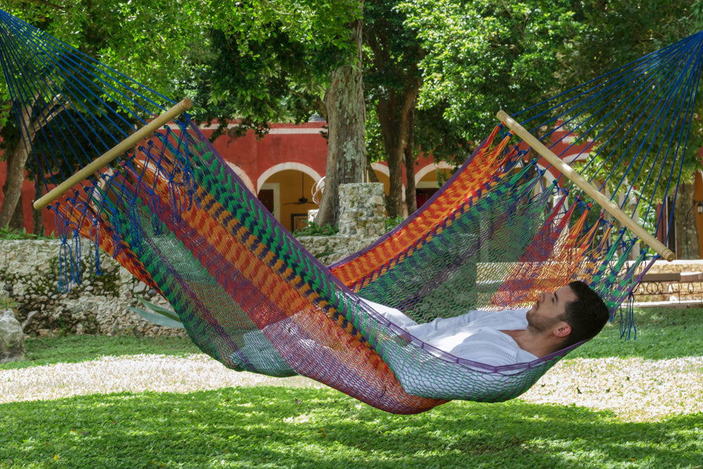 Mayan Legacy Mexicana Queen Size Outdoor Cotton Hammock - No Fringe Design for Patio Relaxation