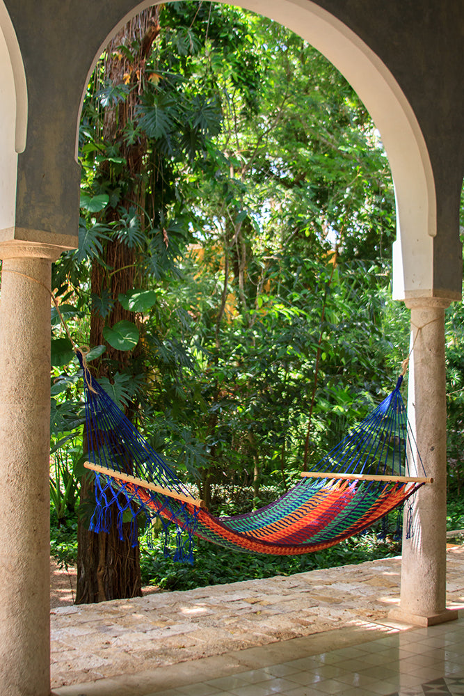 Mayan Legacy Mexicana Queen Size Outdoor Cotton Hammock - No Fringe Design for Patio Relaxation
