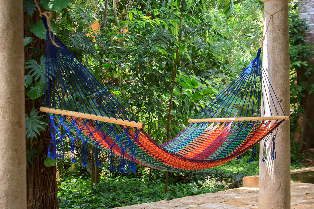 Mayan Legacy Mexicana Queen Size Outdoor Cotton Hammock - No Fringe Design for Patio Relaxation