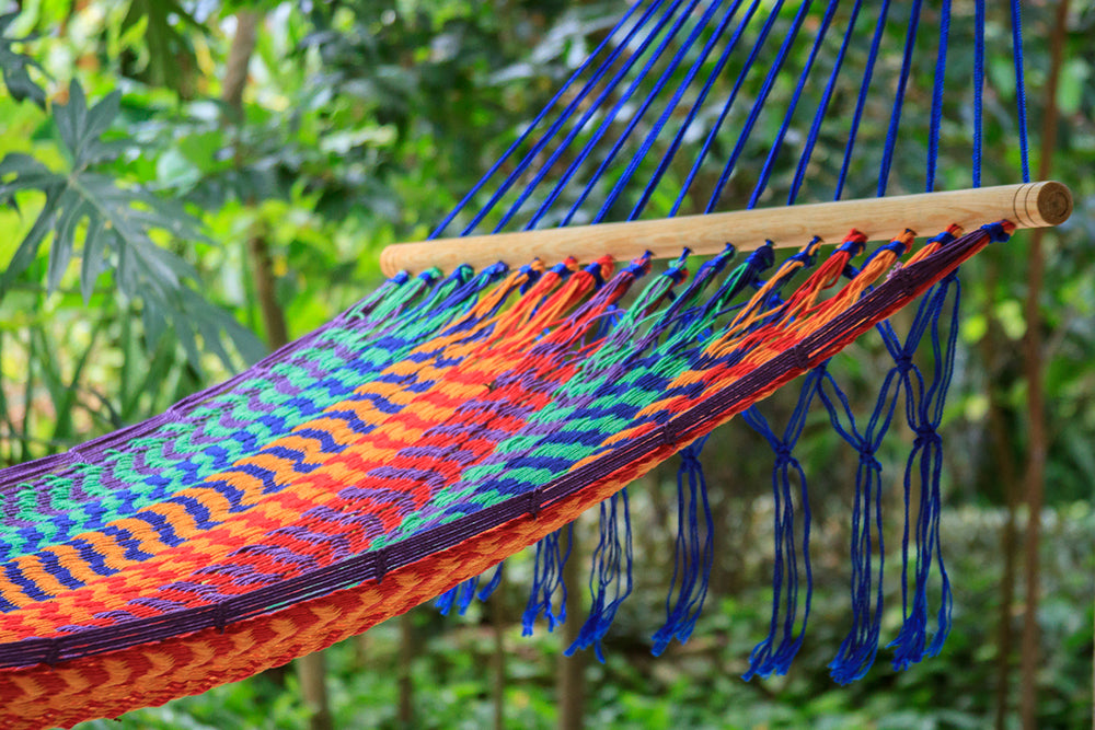 Mayan Legacy Mexicana Queen Size Outdoor Cotton Hammock - No Fringe Design for Patio Relaxation