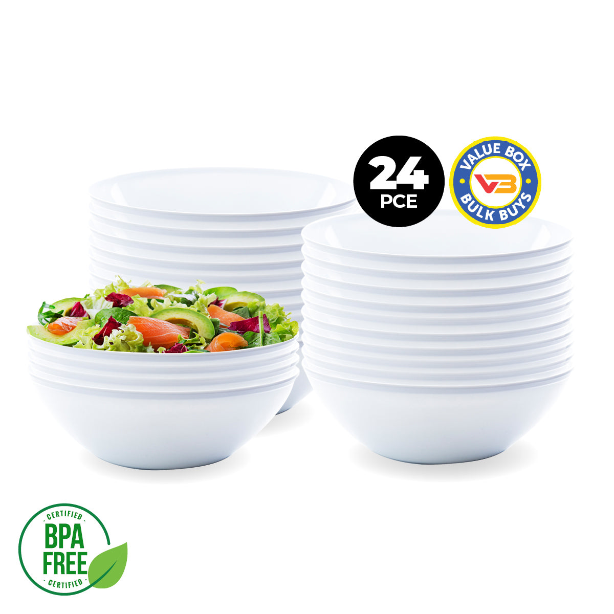 Home Master 24-Piece Stackable Melamine Bowls - Lightweight, Durable, 35cm for Everyday Use