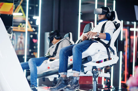 "High-tech gaming chair with built-in cooling fans and breathable mesh fabric, designed for enhanced comfort during intense gaming sessions."