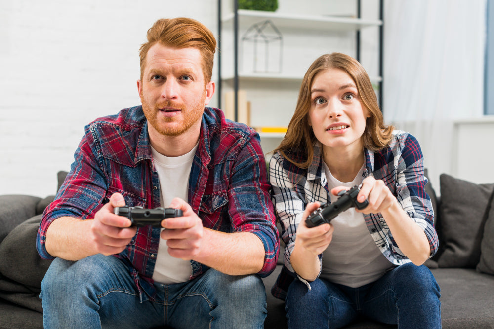 “Ergonomic gaming chair with high backrest, lumbar support, and adjustable armrests set up in a gaming station.”