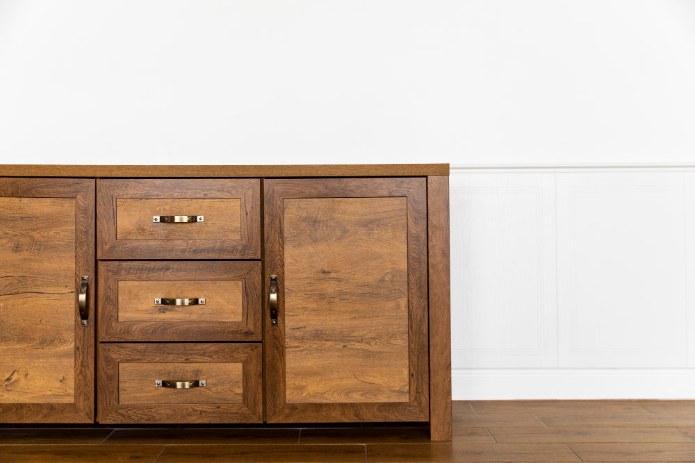 "Collage of 7 modern dresser styles trending in 2025, including minimalist wood, curved edges, bold colors, fluted drawer fronts, and mixed-material designs in contemporary bedrooms."