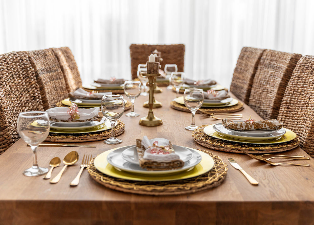 “Elegant extendable dining table set for guests, featuring hidden leaf extension and seating for up to ten in a stylish dining room.”