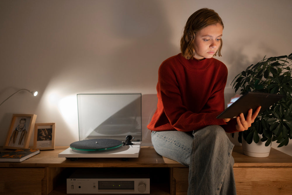  Modern modular bedside tables with built-in USB charging ports, shown in a stylish bedroom setting with neatly arranged accessories and soft lighting.