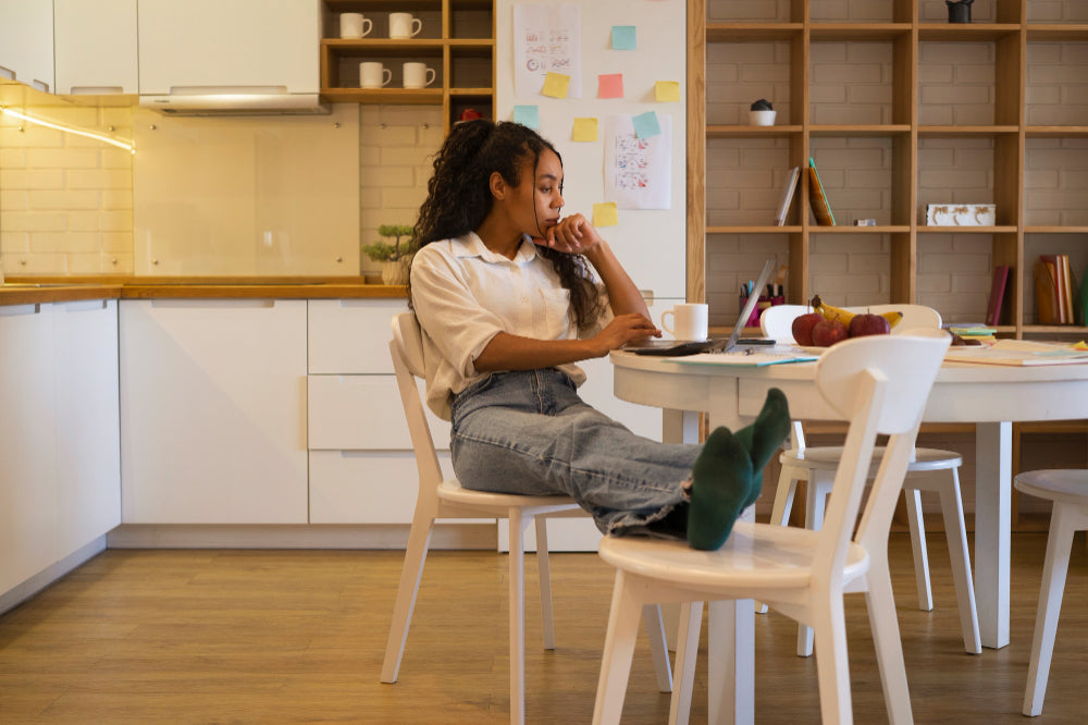 “Multi-purpose dining table used for both family meals and children’s homework, set in a cozy, functional living space.”