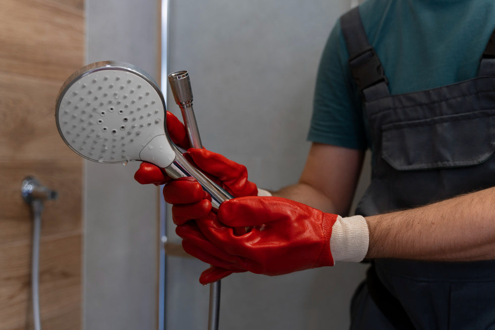 “Person installing a handheld bidet spray next to a toilet, connecting the T-valve to the water supply line.”