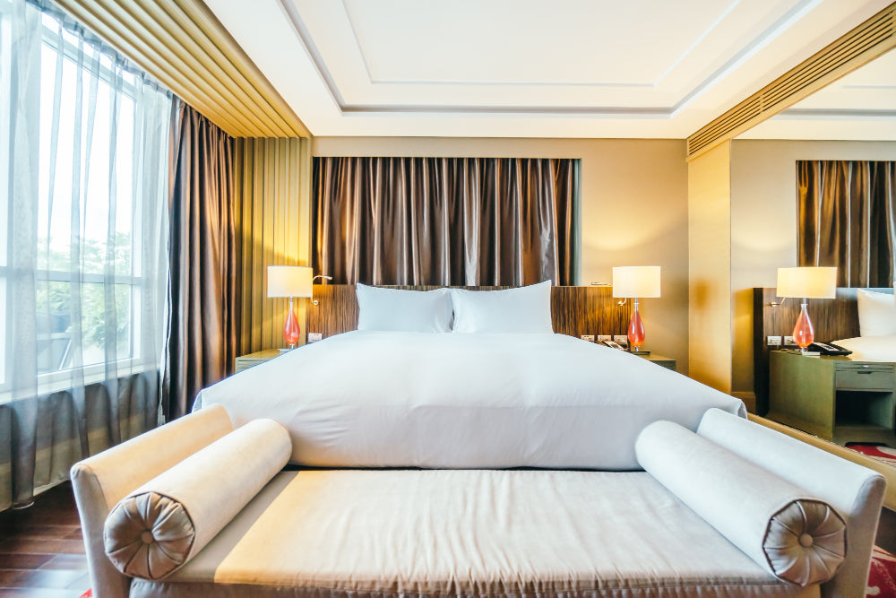"Stylish master bedroom featuring a king size mattress with various decor styles, from modern minimalism to classic luxury, for makeover inspiration."