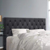 “Bed with an upholstered headboard positioned behind the pillows, serving both decorative and functional purposes in the bedroom.”