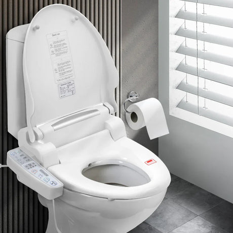 “Sleek water-saving smart toilets with modern features like touchless flush and bidet functions in a contemporary bathroom.”