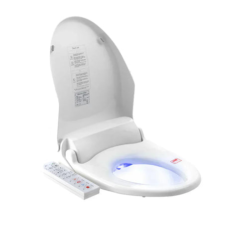 “Toilet with a built-in bidet spray nozzle and control panel, demonstrating how a bidet functions for personal hygiene.”