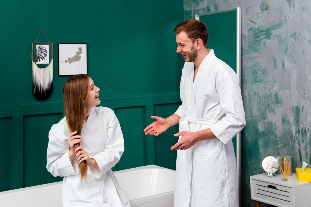 "Bathroom featuring a side-by-side comparison of a freestanding bathtub and a built-in bathtub, highlighting design, space, and style differences."