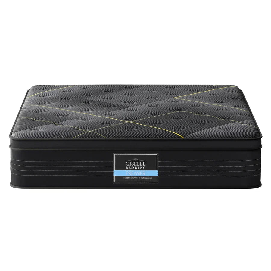 “Standard double mattress with labeled dimensions—4 feet 6 inches wide by 6 feet 3 inches long (135 cm x 190 cm).”