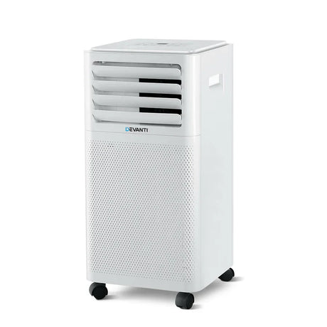 “Portable air conditioner with exhaust hose vented through a window using a removable kit, providing temporary cooling without permanent installation.”