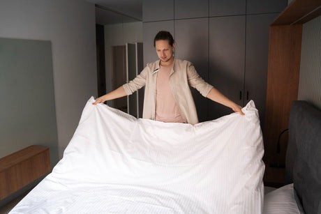"Double mattress in a warm guest room setup with a promotional tag showing 25% off, ideal for affordable and stylish upgrades."