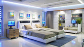 "Modern king size mattress featuring advanced comfort technologies like zoned support, cooling layers, and smart sleep tracking, set in a contemporary bedroom."