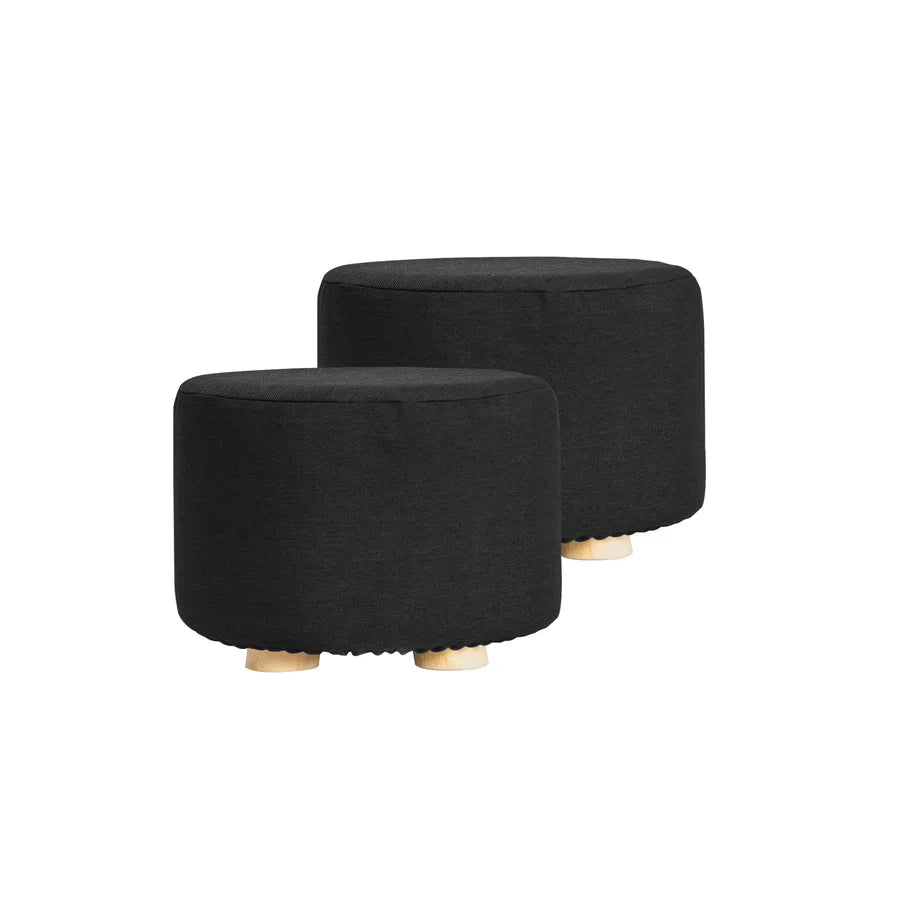 "A curated display of 2025 ottoman styles including tufted, round, storage, and minimalist designs favored by interior designers."