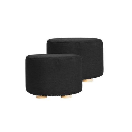 "A curated display of 2025 ottoman styles including tufted, round, storage, and minimalist designs favored by interior designers."