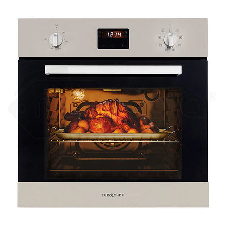"Side-by-side view of convection and conventional ovens, each with baked goods inside, highlighting airflow and heating differences."